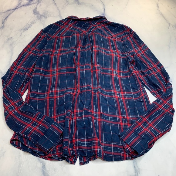 Paige Mya Shirt Dark Ink Blue Red Button Up Blouse - Picture 5 of 8